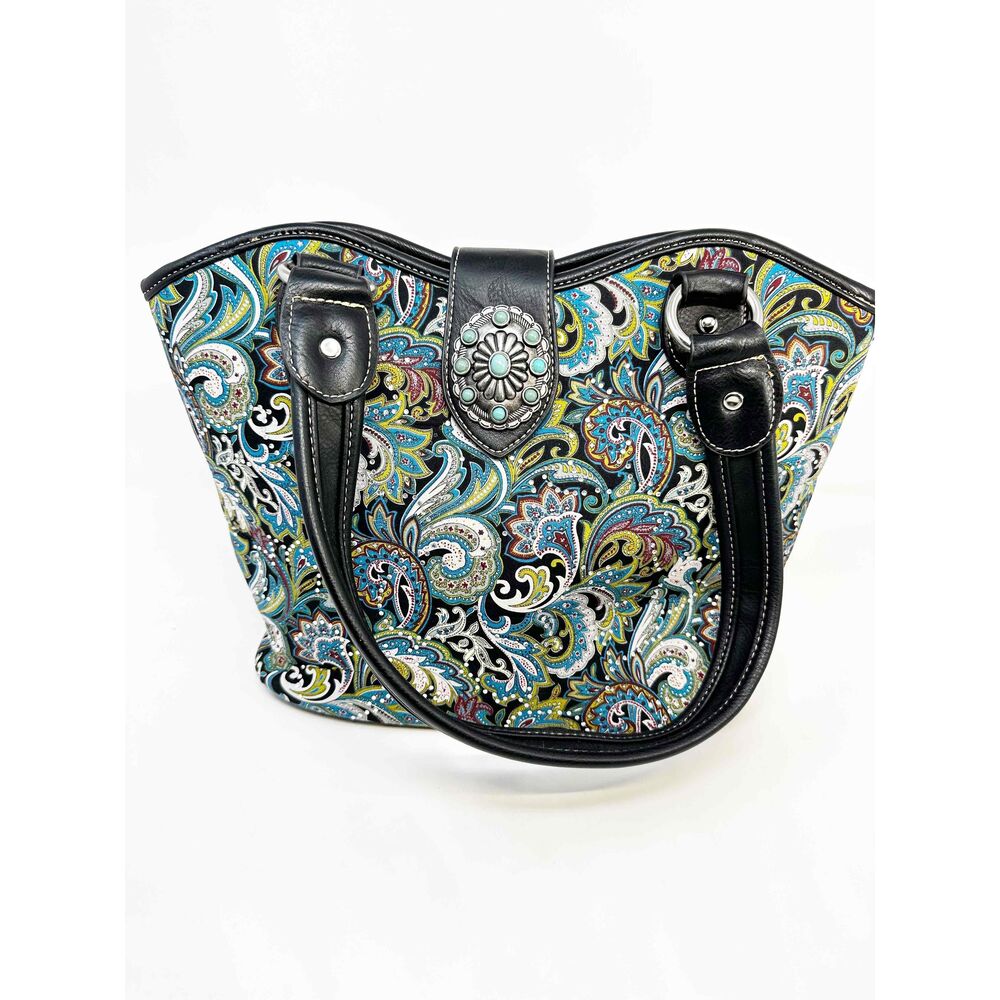 Western Purse Handbag Montana West Concho Turquoise Paisley Print Silver Cowgirl
